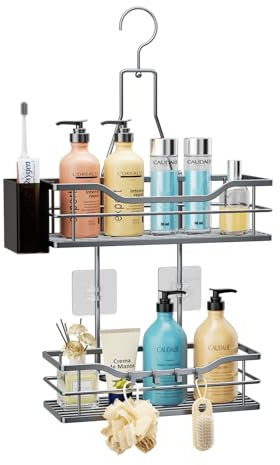 HapiRm Duschablage zum Hängen - Duschregal zum Hängen 360° Verstellbarer Haken für das Badezimmer mit 4 Haken, Duschkorb zum Hängend für Shampoo, Spülung und Aufbewahrung im Badezimmer