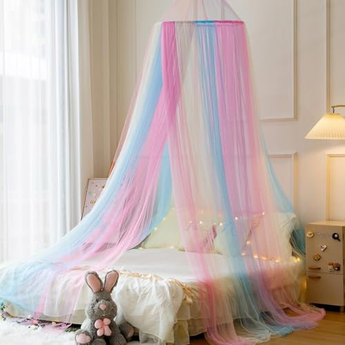 Neuytiky Ciel de Lit Cabane - Moustiquaire de Lit Bébé avec Baldaquin, Voilage Lit Cabane Rose - 200x150x150cm pour Enfants/Adultes