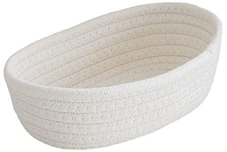 Storage Baskets,Rope Storage Baskets For Organizing,Cotton Rope Woven Bathroom Storages Basket, Small Basket Box Organizer Bins With Handles,Small Cotton Woven For Bathroom Shelf Nursery (WH, B)