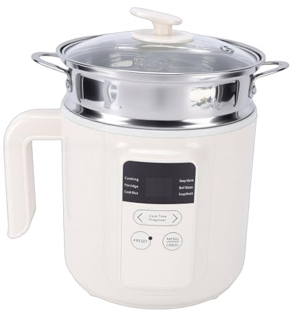 AUNMAS Elektroherd, 1,8 L, Multifunktional, Zuckerarm, Antihaftbeschichtet, Tragbarer Elektrischer Topf mit Dampfkorb, für Nudeln, Reis, Suppe, Wohnheim, Kleiner Haushalt (EU-Stecker 220V)
