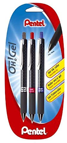 Pentel Oh Gel Tintenroller, Gel, Einziehbar Lot Schwarz/Blau/Rot