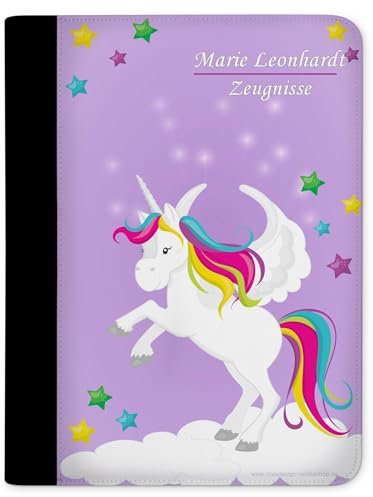 CreaDesign Customize A4 Zeugnismappe für Kinder 26,7x32,7x1 cm, Sichtbuch mit 10 Klarsichthüllen, erweiterbar auf bis zu 20 Taschen, Einhorn Lila design, Dokumentenmappe für Schüler