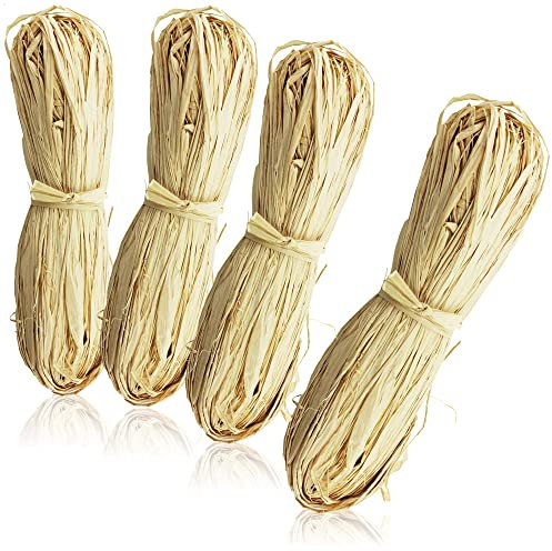 com-four® 4-teiliges Raffia Set - Naturbast zum Basteln und Dekorieren - Bastel Bast in naturfarben (004 Stück - Bast Natur)