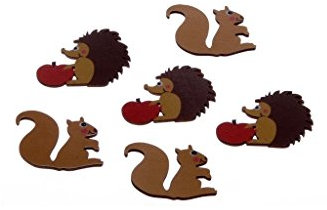 Streudeko - Eichhörnchen und Igel mit Klebepunkt - Scrapbooking - Tischdeko - 1 VE = 2 x 3 Stück - 6 cm - braun - 8041