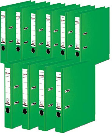 Original Falken 10er Pack Chromocolor Premium-Ordner. Made in Germany. Kunststoffbezug außen und innen 5 cm breit DIN A4 Pastell-Farbe hellgrün Ringordner Aktenordner Briefordner Büroordner