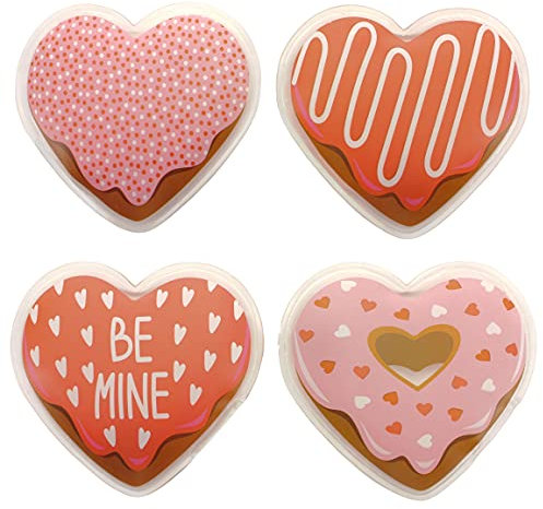 Handwärmer Taschenwärmer Sets wiederverwendbar, Wärmepad für kalte Tage und für unterwegs, Wärmeknickkissen mit tollen Motiven (4er-Set Donut Hearts)