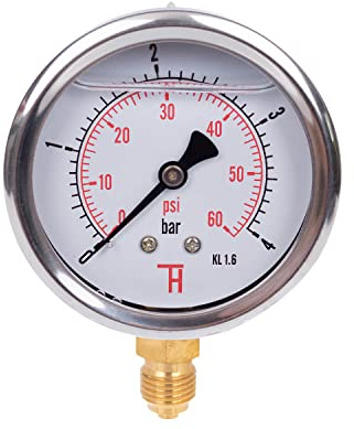 THERMIS Manomètre 304G 1/4 Raccord de bas 63 mm (0-4 bar) résistant aux chocs