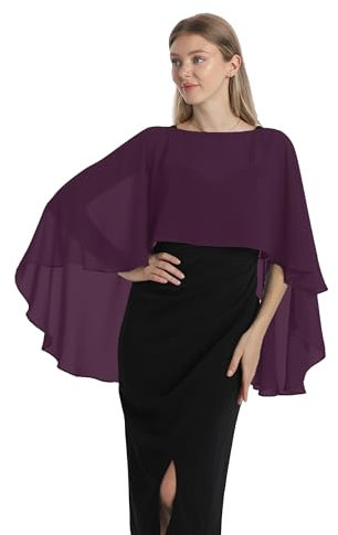 Hotshawl Capelets für Frauen Chiffon Cape Schals und Wraps für Abendkleid Hochzeit Umhänge Cover Up, Pflaume, Einheitsgröße