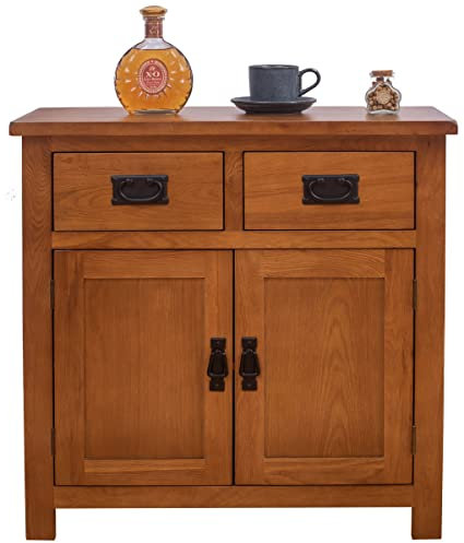 Aurotrice Oak Small Sideboard / 2 Door 2 Drawer Mini Sideboard/Living Room Storage (Rustic)