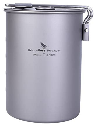 usharedo Ultralight Portable 900ml Outdoor Titanium Pot with Lid Folding Handle Camping Water Rice Food Bowl Cup Mug Bottle Ti15103B