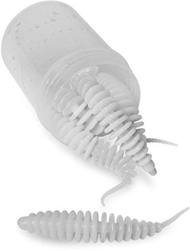 Feinripp Wurm Kunstköder für Forelle und Barsch aus Weichgummi mit Lamellen, Größen und Aromastoffe erhältlich, schwimmend, Farbe :Weiß (Knoblauch), Länge:50 mm