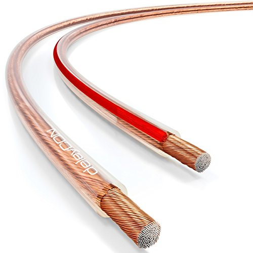 deleyCON 50m Lautsprecherkabel Boxenkabel 2x 0,75mm² CCA - Transparent | Kupferüberzogenes Aluminium, Polaritätskennzeichnung, 2x24x0,20mm Litze, BauPVO / CPR