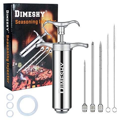 Heavy duty 304 Stainless Steel Meat Injector Kit with 2-oz Large Capacity Barrel with 3 commercial Marinade Needles