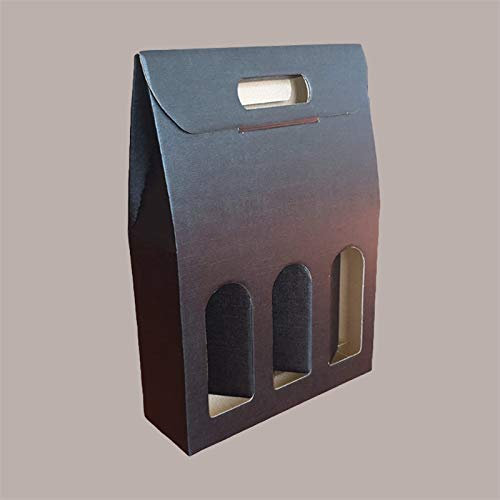 Lucgel Srl Lot de 10 boîtes porte-3 bouteilles vin huile 750 ml en carton graphique soie noir 270 x 90 H385 mm