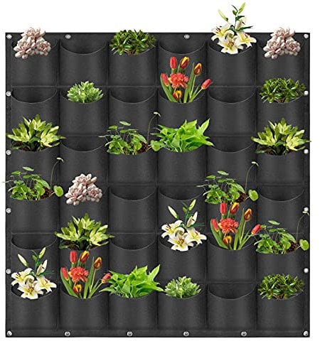 LITLANDSTAR Hanging Planter Bags, 36 Pockets Hanging Vertical Wall Mounted Planter Planting Grow Bags, Gardening Vertical Greening Flower Container Plant Pouch Storage Bags(1m×1m, Black)