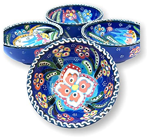 La Luna 8 Cm Small Ceramic Bowls Set of 4 for Snack,Tapas, Dessert, Nuts, Olive, Soy Sauce for Use or Decorative (Navy Blue)