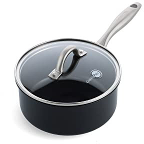GreenPan Lima Midnight Hartanodisierte gesunde keramische Antihaft- Stielkasserolle mit Deckel, 20 cm/3,1 Liter, PFAS-frei, spülmaschinenfest, induktionsgeeignet, backofenfest, Schwarz