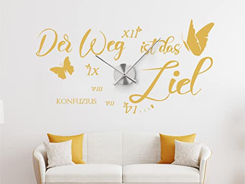 Wandtattoo Uhr mit Uhrwerk Spruch Der Weg ist das Ziel Wanduhr Küche Wohnzimmer DIY von timalo® – 30 Farben | 76066-Cream-M-110x58-Uhr-silber