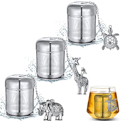 3 Sets Tea Infusers Steeper for Loose Leaf Tea Holder Stainless Steel Tea Ball Mesh Strainer Filters with Drip Trays and Pendant(Cute Style)