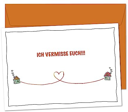 bernsteinfee-CARDS POSTKARTE Ich vermisse Euch - große Karte (DIN A5) für Grüße voller Herz, Sehnsucht und Liebe an die Liebsten, die Familie, Freunde und Kollegen - XL Postkarte mit Umschlag