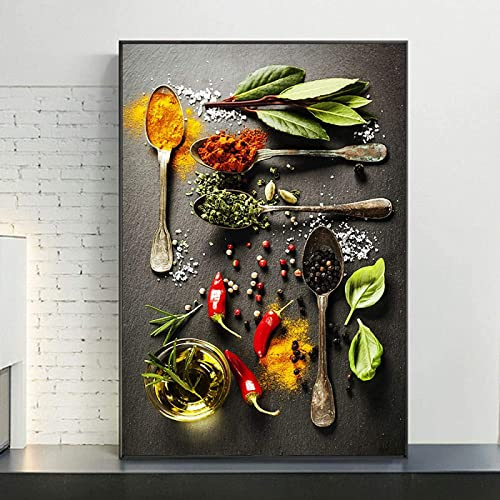 HMXQLW Leinwandbilder Kräuter und Gewürze Bilder Küche Bild Deko, Bilderwand Poster Kunstdrucke Malerei für Küche Dekoration Rahmenlos (80X120CM)