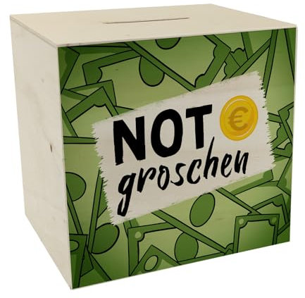 Notgroschen Spardose aus Holz für den Notfall praktisches Sparschwein für schlechte Zeiten um Immer was auf der Seite zu haben Sparbüchse witziges Geldgeschenk