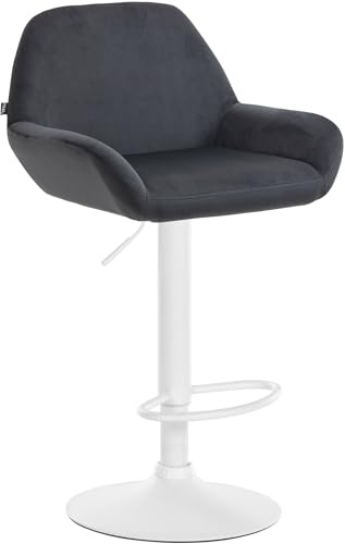 CLP Barhocker Braga Samtbezug mit Metallgestell I Höhenverstellbar und 360 drehbar I Moderner Barstuhl mit Fußstütze für Küche und Bar, Farbe:schwarz, Gestell Farbe:weiß