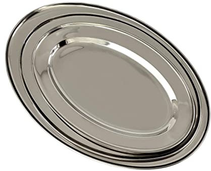 Tredoni Juego de 3 bandejas ovaladas de acero inoxidable, 35 cm+40 cm+45 cm - Antipasto/Kebab/Fish Tray (juego de 3 piezas: 35+40+45 cm)