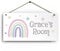 Personalised Room Sign with Childs Name - Pastel Rainbow Theme. Gloss Metal Wall Art. Baby, Toddler, Infant Bedroom.