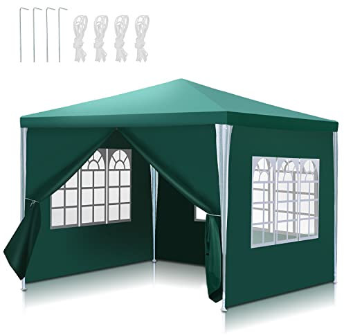 Ansobea Pavillon 3x3 m Tente de réception étanche à l'eau Bâche PE de Haute qualité Tente de fête résistante aux UV Tente de Jardin 100g/m² Tente à bière avec 4 éléments latéraux Vert