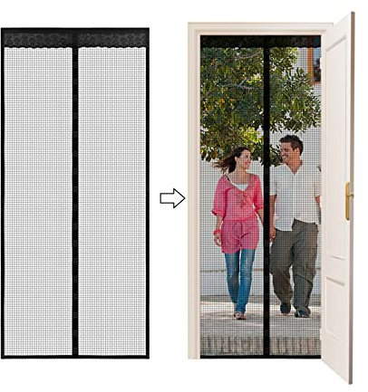 Mosquitera Magnética JANORS para Puertas - Malla Suave, Cierre Automático, Sin Perforación, 90x210 cm (Negro Liso)