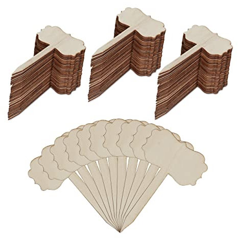 Relaxdays Pflanzenstecker, 100er Set, Garten & Kräuterbeet, Pflanzenschilder zum Beschriften, HxB 10 x 6 cm, Holz, natur
