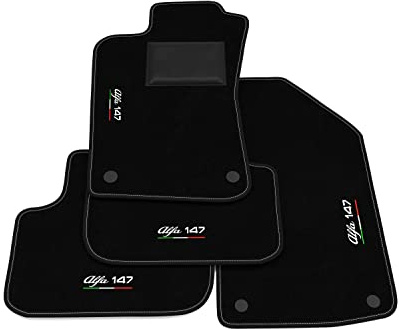Fußmatten kompatibel mit Alfa Romeo 147, Stickerei Alfa 147 Ita-Flagge, maßgeschneiderte Automatten Set, Teppich Set, Autoteppich