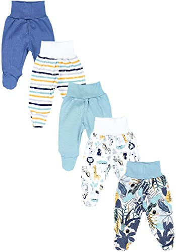 TupTam Baby Unisex Hose mit Fuß Bunte 5er Pack, Farbe: Koala Safari Streifen Mintgrün Orange Blau, Größe: 80
