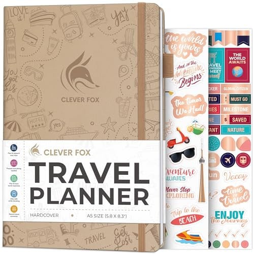 Clever Fox Reisetagebuch – Reiseplaner, Organizer für Frauen, Männer und Paare, Reiseprotokoll-Tagebuch, hält 5 Reisen, A5 (Sandstein, A5 (14,7 x 21,1 cm)
