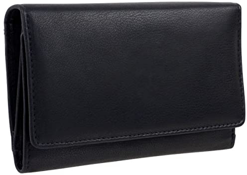 Oakridge Leather Damen-Geldbörse, Geldbeutel, Portemonnaie, Brieftasche, dreifach gefaltet, mit Klappe, Schwarz, Casual