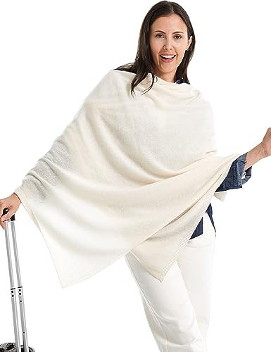VIKIDEER 100% Kaschmir-Schal, gestrickt, Wickelschal, extra groß, langer Schal, Stola für Frauen, Wayfarer, Reisen, Weiss/opulenter Garten, Large