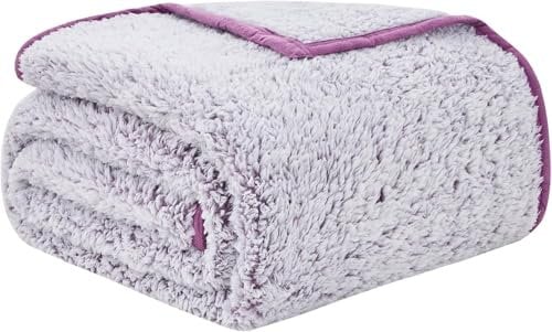 EMME Coperta doppia in pile, 152,4 x 203,2 cm, viola, morbida, leggera, reversibile, calda