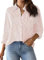 AISEW Camicetta da donna con bottoni, a righe, classica, a maniche lunghe, con colletto e tasca, Camicia Rosa chiaro, S
