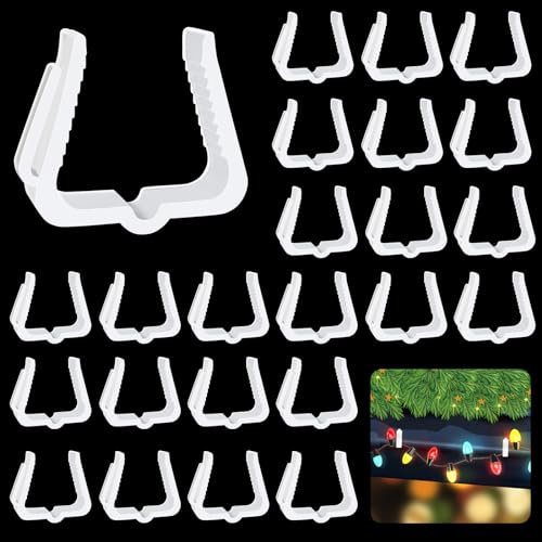 Weihnachtslicht-Aufhänger-Clips, Faszienbrett, Licht-Clips, Kunststoff, Feiertagsdeck, Geländer, Aufhänger für Weihnachten, Faszienbrett, Dachrinne, Zaun, Traufdekoration, Weiß (100 Stück, 4,8 cm)