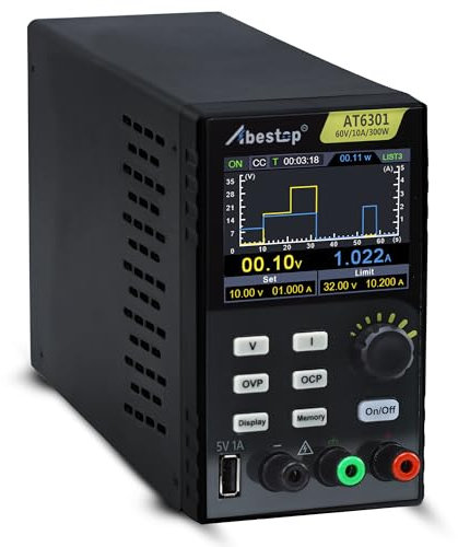 Abestop AT6301 DC Power Supply, 60V/10A/300W Adjustable DC Bench Power Supply with 10mV / 1mA High Resolution with 2.8 inch LCD Display, 5V 1A USB Output