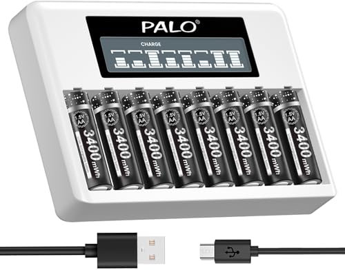 AA Rechargeable Batteries With Charger -8 Pieces 3400mWh AA Rechargeable Batteries 1.5V With LCD Individual Quick Chargers For AA AAA Li-Ion Rechargeable Batteries With Type C And Micro USB Input