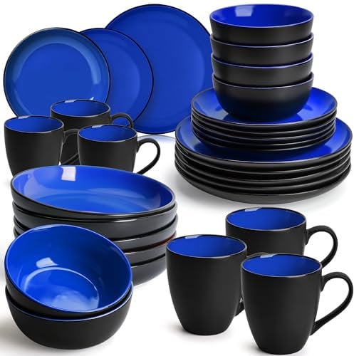 MIAMIO – Geschirrset 6 Personen/Steingut Geschirr Set 30-teilig, Tafelservice Steingut mit Tellern, Schüsseln, Tassen, und Suppentellern - Le Papillon Kollektion (30 Teile Set)