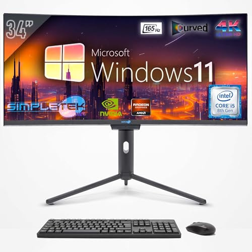 SIMPLETEK - All-in-One-PC mit 34 Zoll 4K Wide Curved Bildschirm | Intel Core i5 Prozessor | Windows 11 Pro | 8GB RAM SSD 240GB | GT730 4GB | Integrierte 2K Webcam