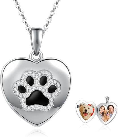 StoryEtain Pet Paw Medaillon Foto Kette 925 Sterling Silber Hund Katze Pfotenabdruck Medaillon Zum Öffnen Halskette Geschenk für Kinder Mädchen Damen