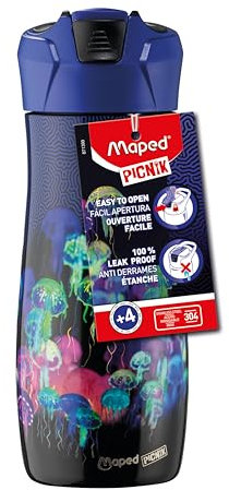 Maped Picnik - Gourde Enfant avec Système de Pipette - Étanche - Ouverture Facile avec Bouton - Corps en Acier Inoxydable - Deepsea Paradise - 580 ml