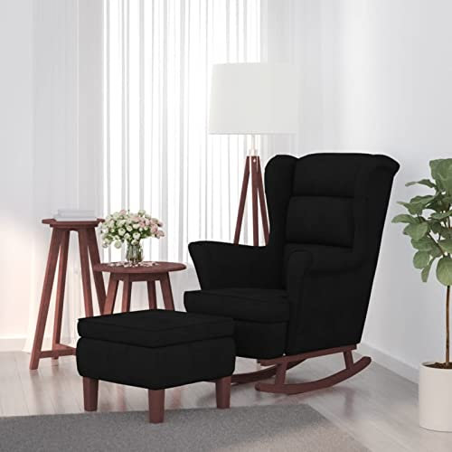 BaraSh Schaukelsessel und Hocker mit Holzbeinen Schwarz Samt Lesesessel Bequem Schaukelstuhl Stillen
