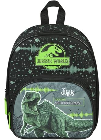 Kindergartenrucksack Jurassic World Dino Jungen - Personalisiert mit Name - Rucksack Kinder Dinosaurier mit Vortasche - 2 Fächer