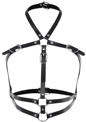 TNSRAY Cadena para el cuerpo punk, cadena para la cintura, cinturón de cuero negro, arnés para discoteca, cadena para el cuerpo, accesorios de joyería para mujeres y niñas, cadena para el pecho,collar