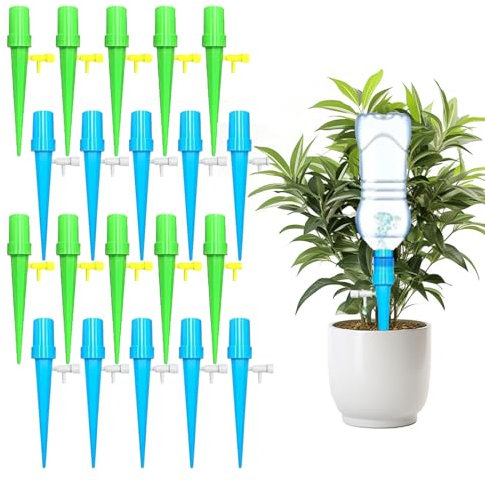 Sistema de Riego Automático,20 Piezas Riego por Goteo para Macetas,Riego por Goteo Automático,Riego Goteo Botella con Válvula de Control, para Jardín Hogar Interior Exterior Vacaciones
